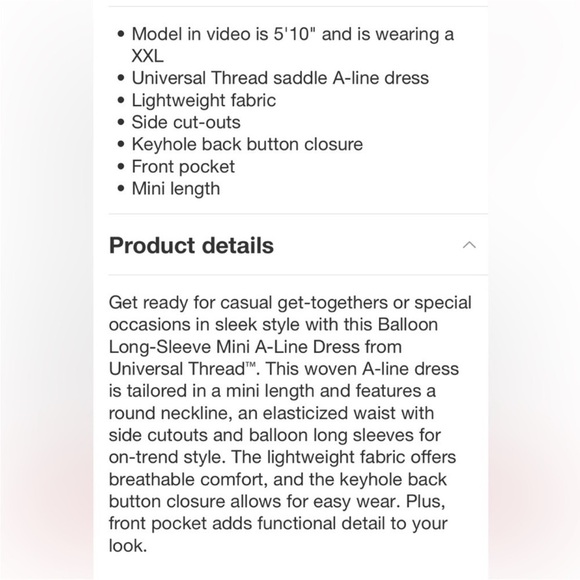 Women's Balloon Long Sleeve Mini
A-Line Dress - Universal Thread new - Picture 6 of 7